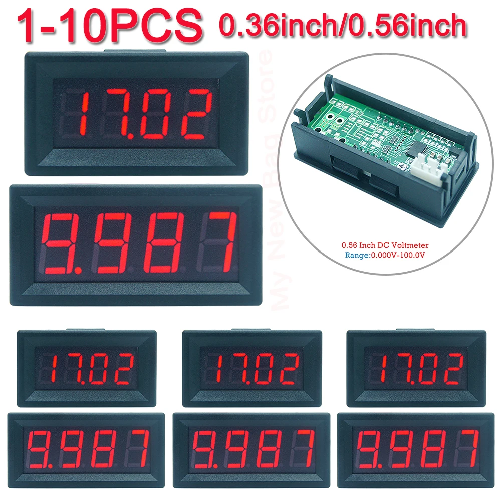 1-10PCS Мини цифров LED дисплей 4 бита DC 0-100V волтметър панел волт напрежение метър тестер детектор 0.36 / 0.56inch кола аксесоар