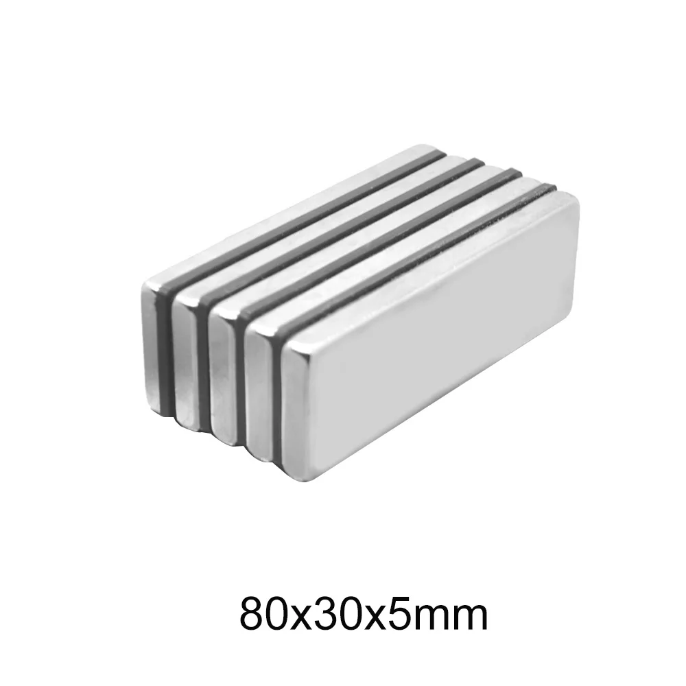 1 / 2 / 5PCS 80x30x5 силен блок неодимов магнит 80mm x 30mm магнетизиращ постоянен магнит 80x30x5mm силен мощен магнит 80 * 30 * 5
