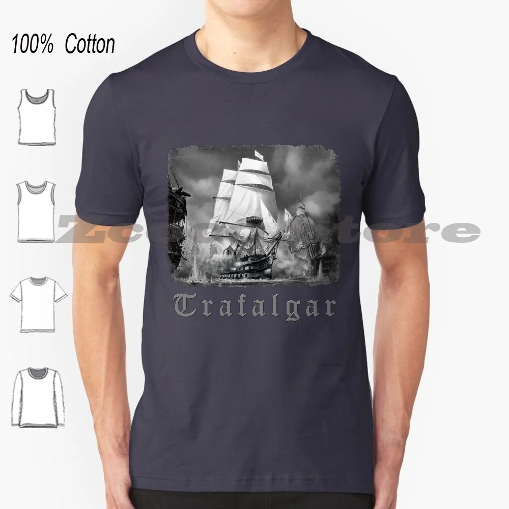 1 T Тениска 100% памук Удобна висококачествена битка Морска битка Морски платноходки Ветроходни кораби Оръдие Адмирал Нелсън