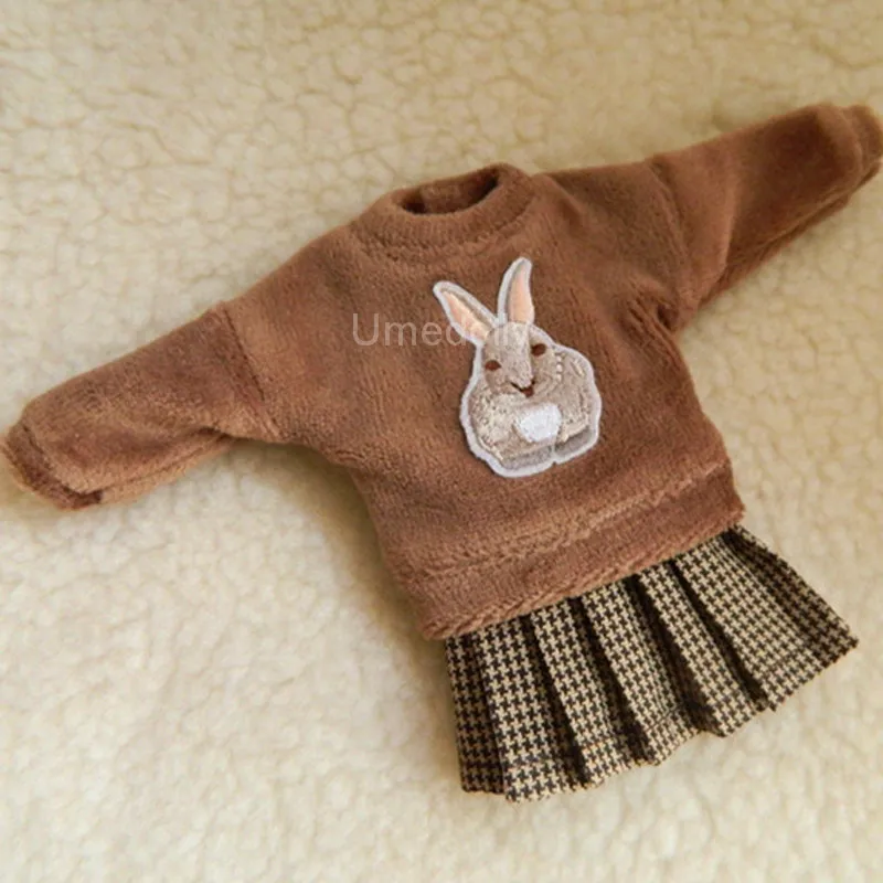 1 Комплект 1/6 Облекло за кукли Кафяв сладък заешки пуловер + пола за Blyth, Licca, Azone Doll Аксесоари за дрехи