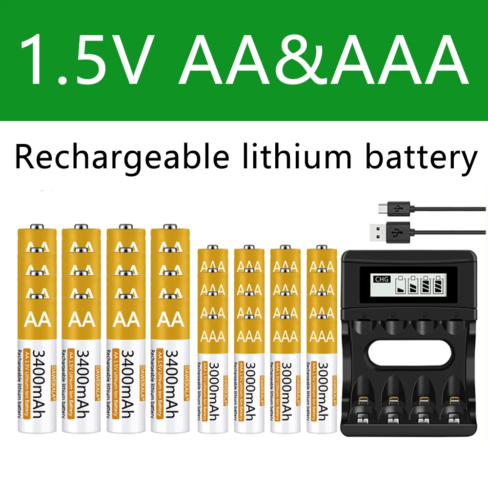 100% оригинална AA/AAA батерия 1.5V акумулаторна полимерна литиево-йонна батерия 1.5V AA/AAA батерия с USB зарядно устройство