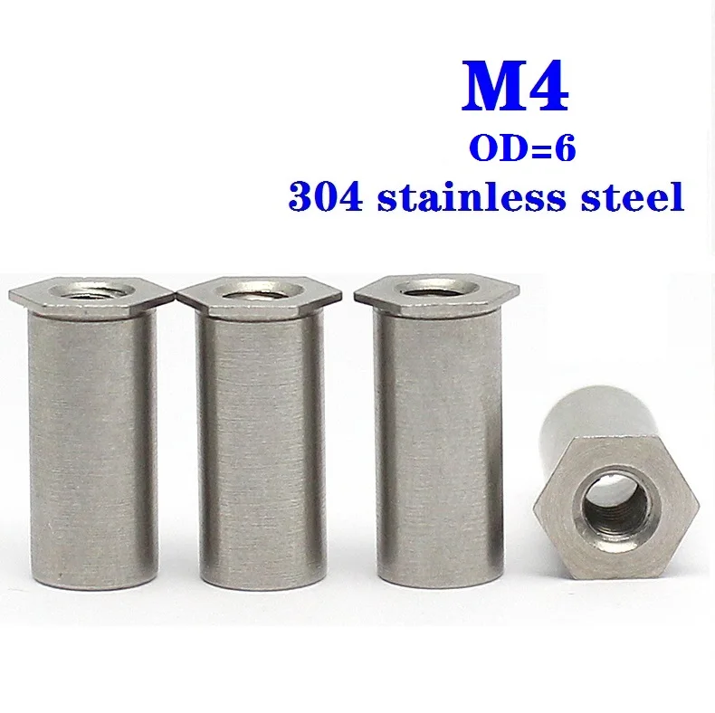 100pcs M4 304 неръждаема стомана чрез дупка налягане занитване шпилка шестоъгълна налягане занитване гайка колона OD = 6