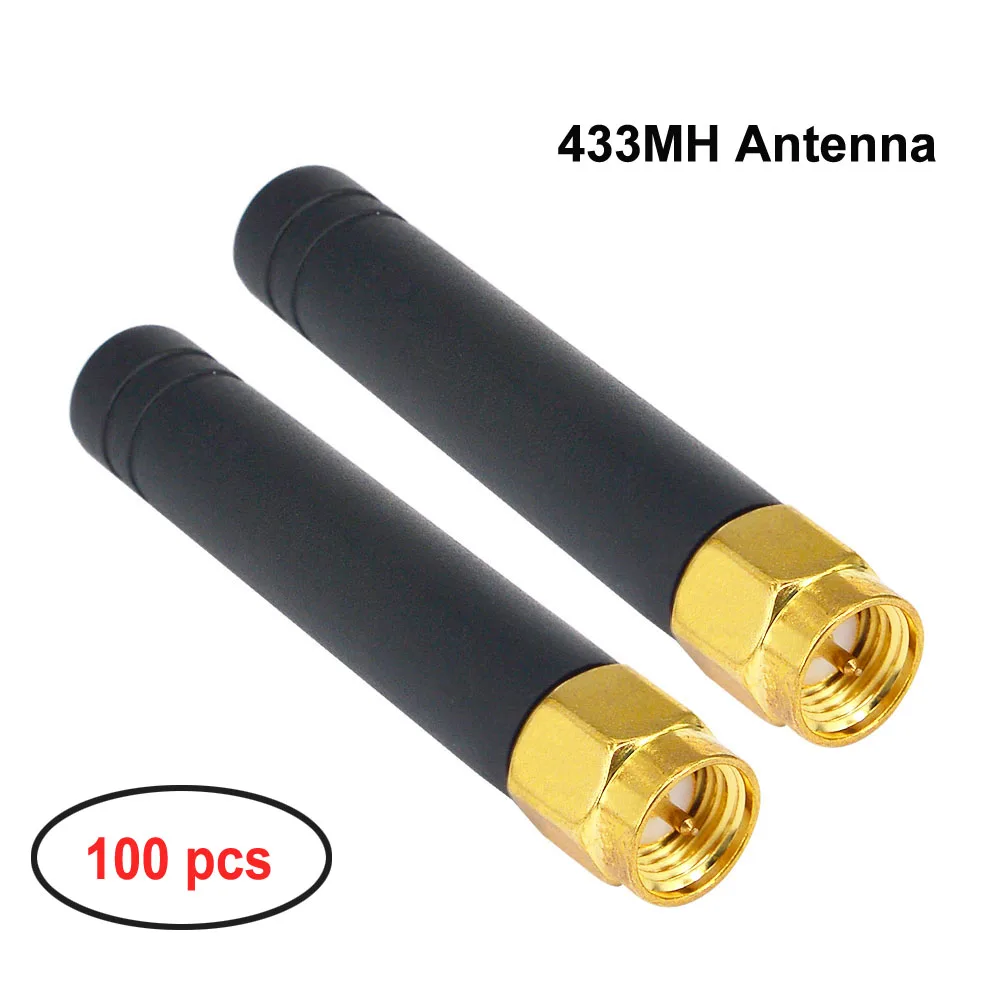 100pcs / лот 433MHZ гумена антена 2-3dbi печалба с SMA мъжки щепсел прав конектор за рутер WiFi бустер посока Антена