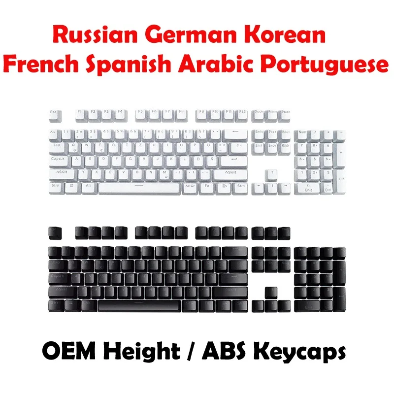 104 Клавиши Бял Черен Keycaps Руски Немски Корейски Френски Испански Арабски Португалски Език Keycap Наличен