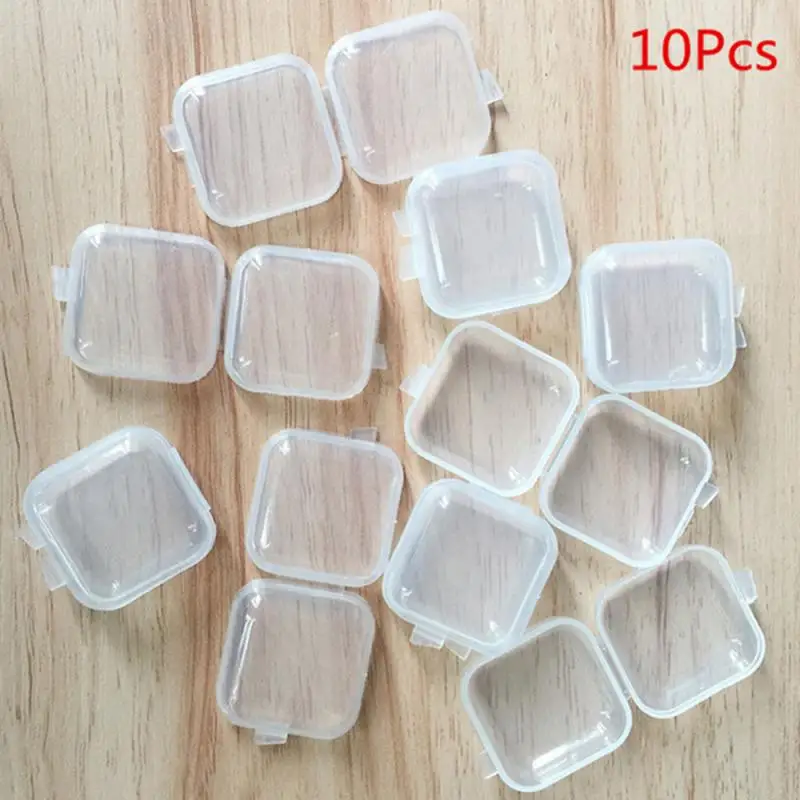 10Pcs/set Мини преносими пластмасови прозрачни кутии за съхранение Квадратни хапчета бижута тапа за уши Кутия за защита на обеци Travel Essentials