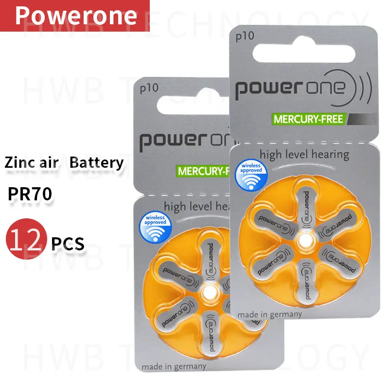 12PCS / партида (2 пакет) PowerOne PR70 P10 A10 S10 цинков въздушен бутон батерия за слухов апарат Безплатна доставка