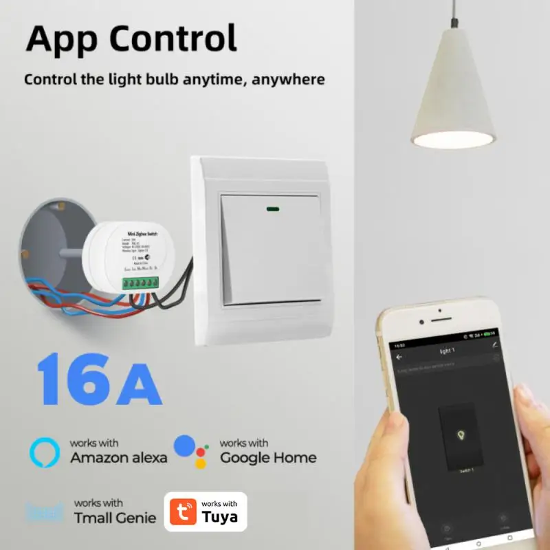 16A Tuya Mini Smart Light Switch Не се изисква неутрален проводник Поддръжка Двупосочен контрол Работа с Alexa Home