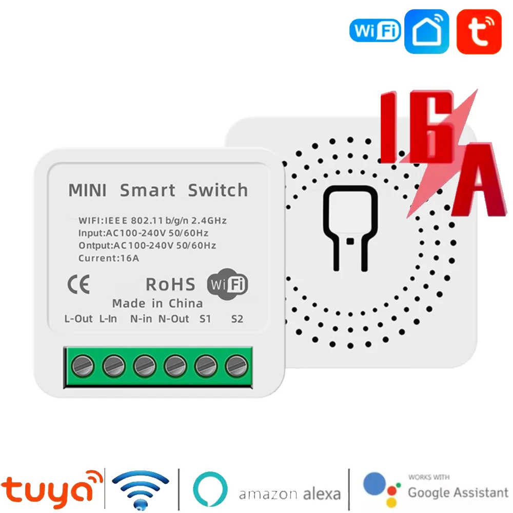 16A Tuya WiFi MINI Smart Switch 2-посочни DIY превключватели Модул Таймер модул за Alexa Google Home Alice Smart Home SmartLife App