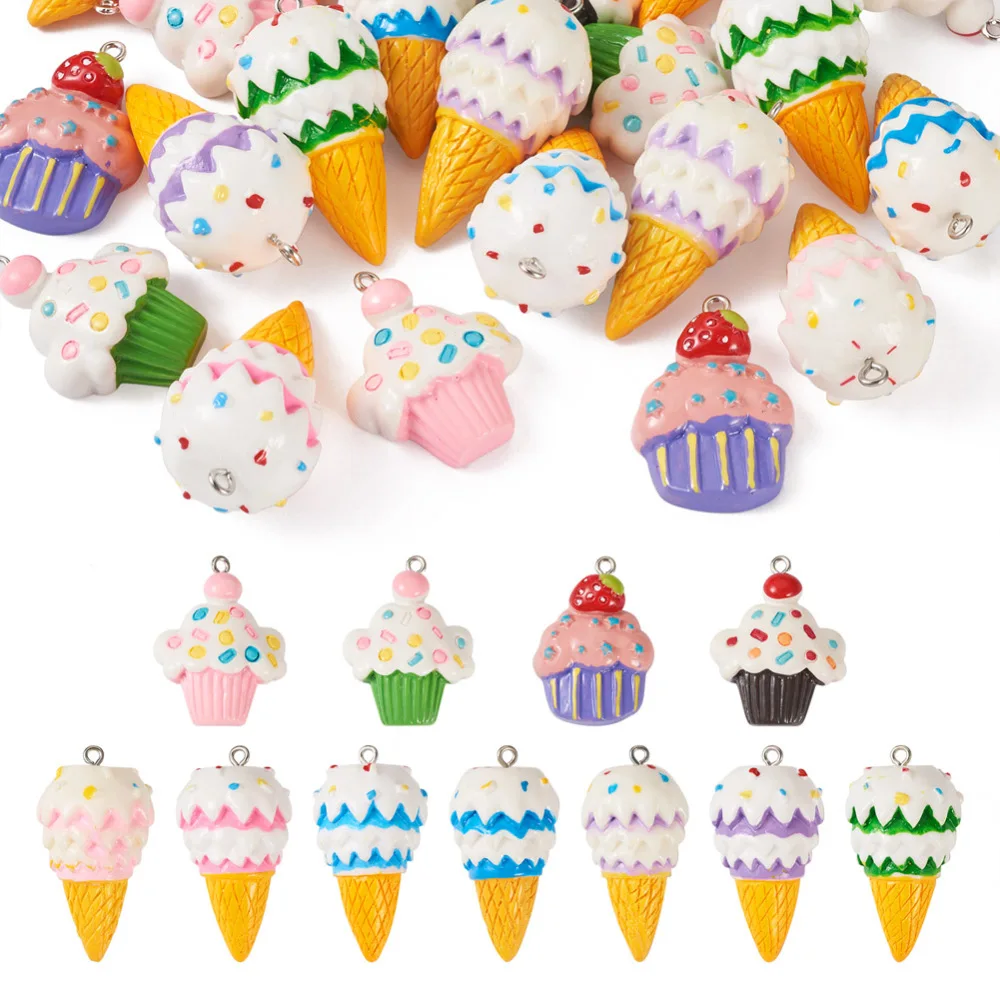 1Bag сладолед Cupcake смола висулка имитация сладка храна Висулки за изработка на бижута DIY гривни Колие Ключодържатели Декор