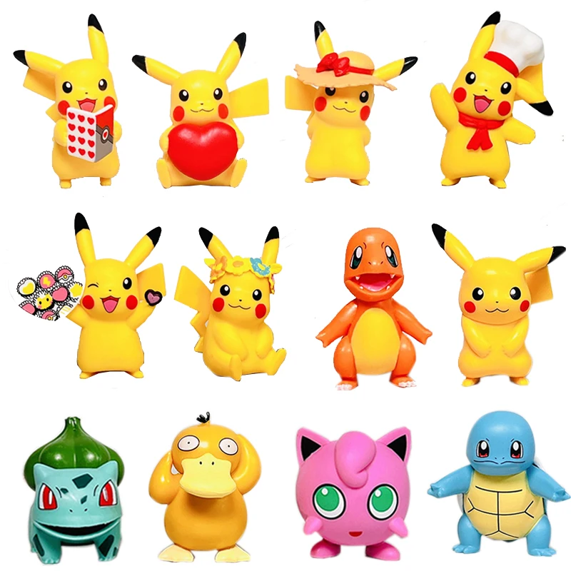 1бр Pokemon играчки Pikachu модел Charmander Psyduck келеш Jigglypuff Bulbasaur Kawaii екшън фигури колекционерски детски подарък