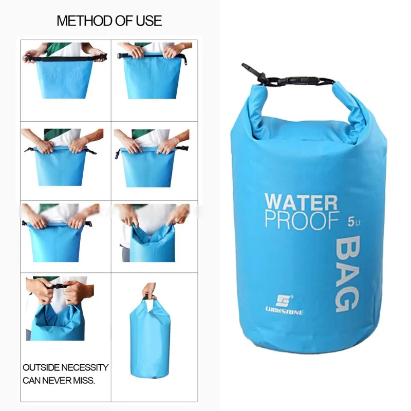 2/5L водоустойчив водоустойчив сух чанта чувал пакет за съхранение торбичка плуване каяк кану-каяк река трекинг гребане на открито