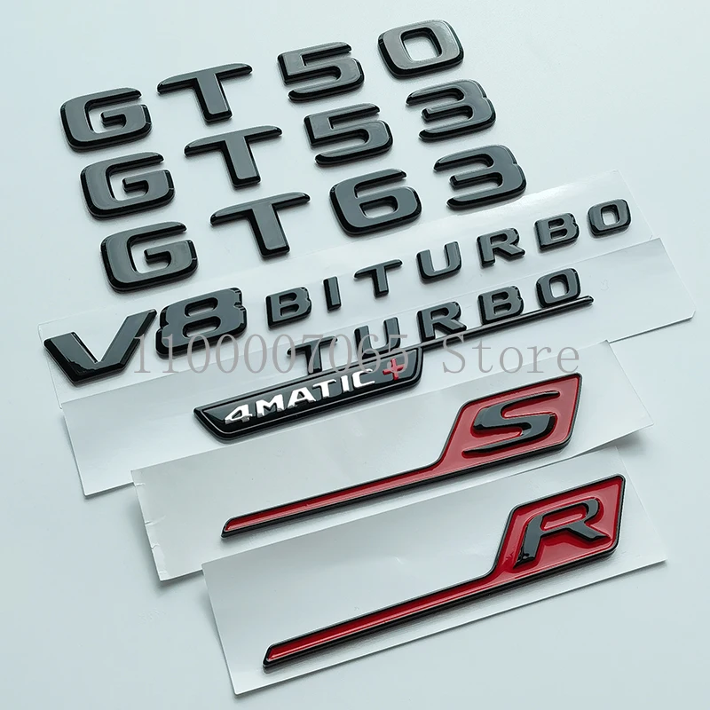 2017 Гланцови черни букви GT GT50 GT53 GT63S GTR GTS GTC V8 Biturbo 4matic+ Емблема за Mercedes Benz AMG стикер за страничен багажник на автомобила