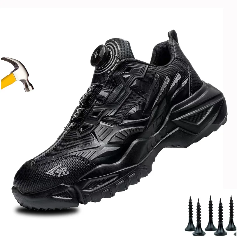 2023 Завъртян бутон Мъжки работни обувки Размер 36-48 Анти-разбиващи женски обувки за безопасност Дантела Безплатни стоманени пръсти дишащи трудови ботуши