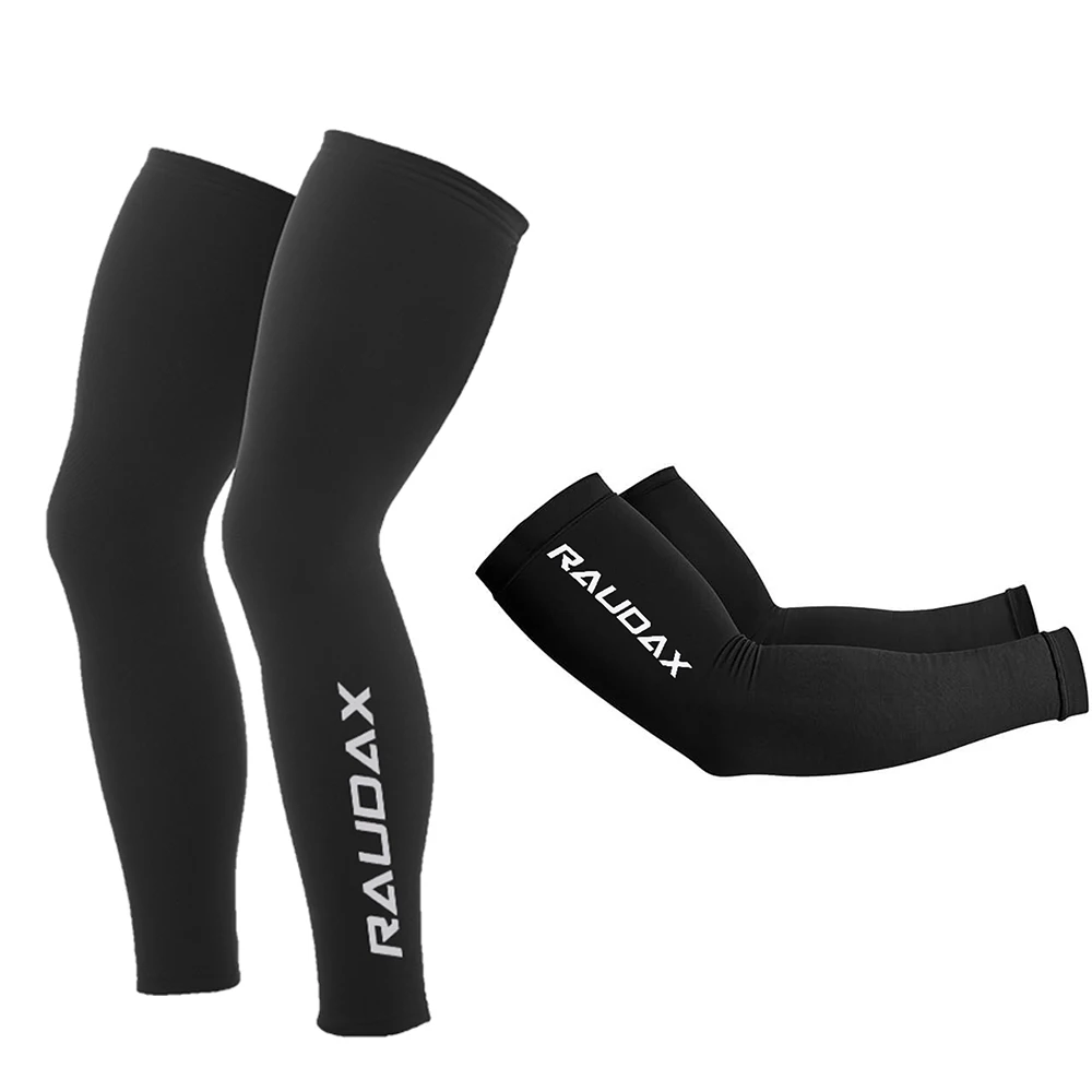 2024 Летен отбор Raudax Подгряващи крака Черно UV Tection Колоездене Arm Warmer Дишаща велосипед Бягане Racing MTB Bike Leg ръкав