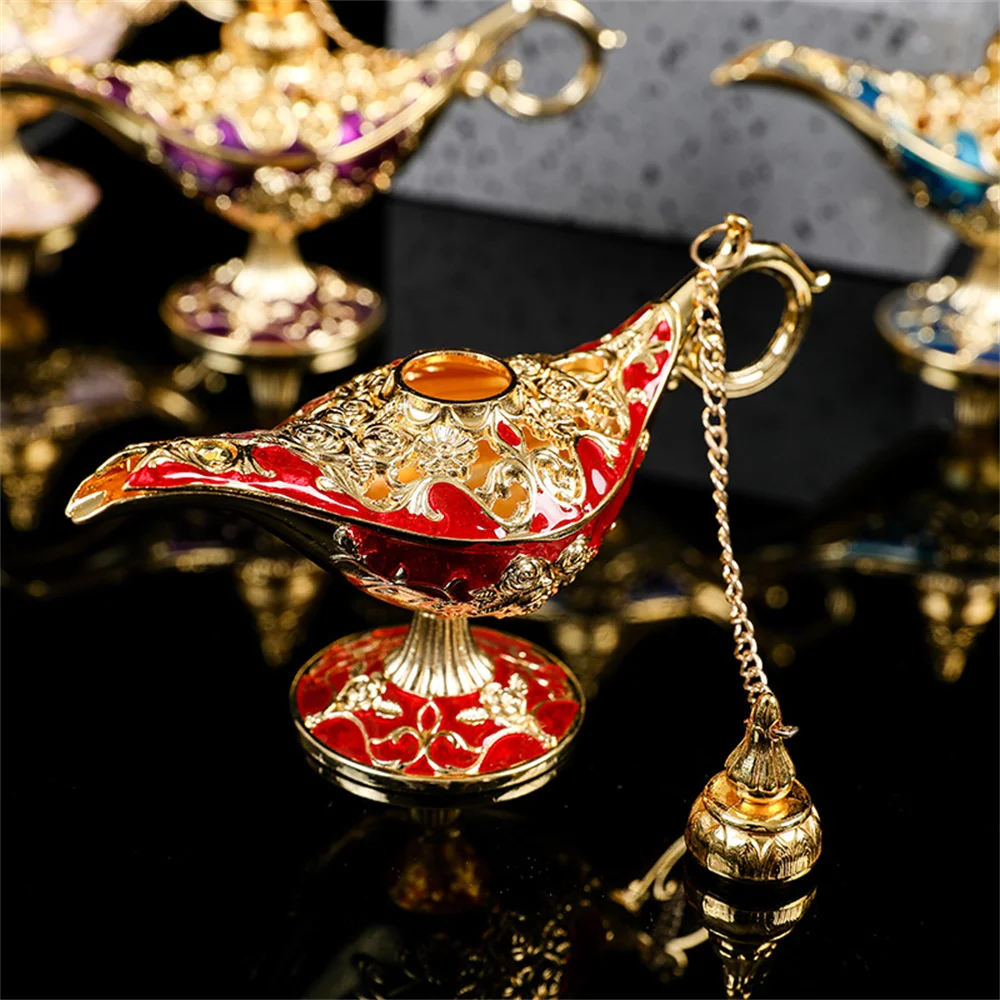 22cm елегантен реколта метал резбовани лампа светлина желаещи чай масло пот декорация фигури спестяване колекция изкуства занаятчийски подарък