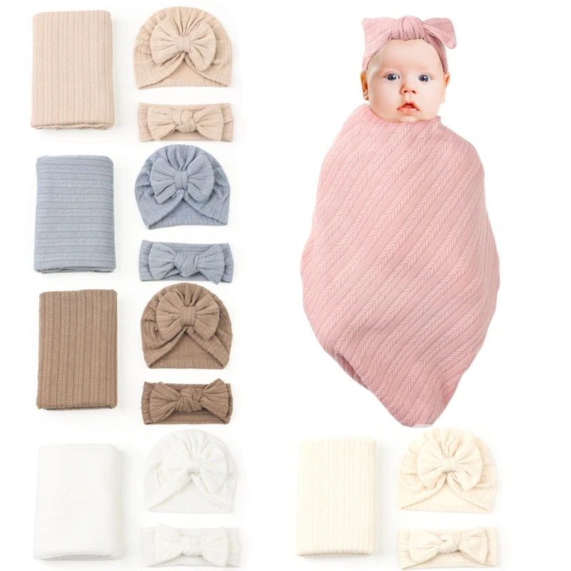 3pcs бебе лента за глава и шапка новородено получаване одеяло душ подарък