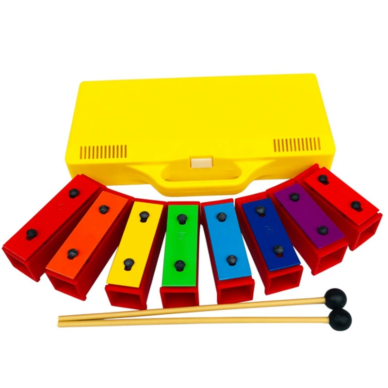 3X 8 Бележки Хроматичен ксилофон Glockenspiel резонаторни камбани с жълт калъф