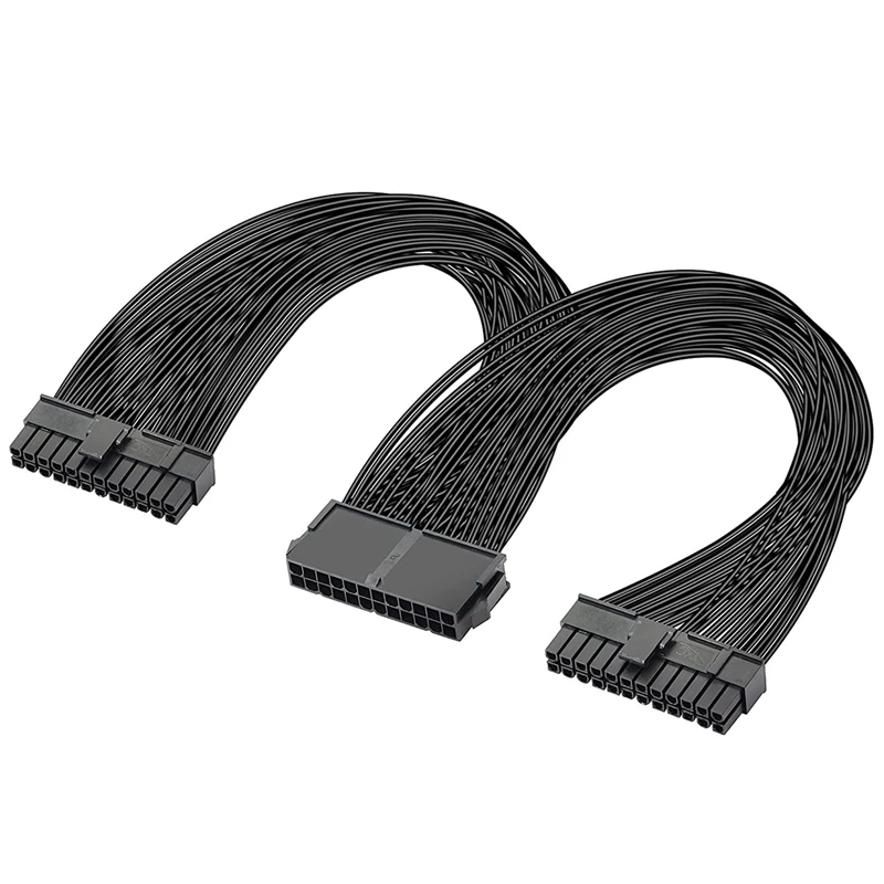 3X Dual PSU захранване 24-пинов ATX дънен кабел за сплитер, 24Pin(20 + 4) за ATX удължителен кабел за дънна платка
