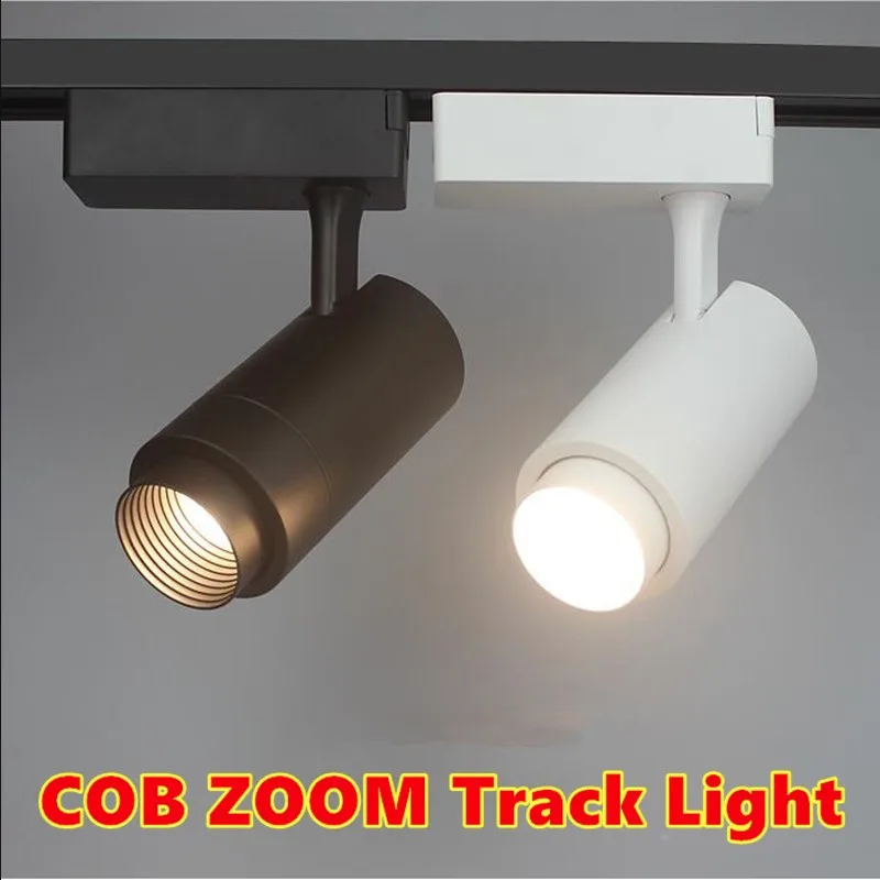4 проводник 3 фаза високо качество LED релсова релса прожектор 15W COB ZOOM Релсови лампи Търговско и жилищно осветление 10PCS / Lot
