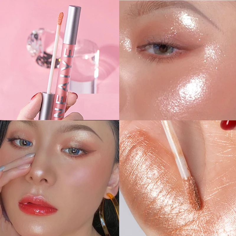 4-цветен грим за лице Маркирайте течна перла блясък Палитра Розово злато Естествено изсветляващ контур на лицето Блестящ грим