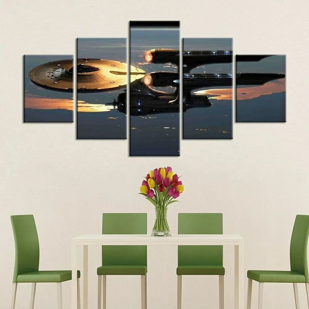 5 панел Galaxy ракета пространство земята декор платно картина стена изкуство HD печат 5 парчета картини Начало декор стая декор картини