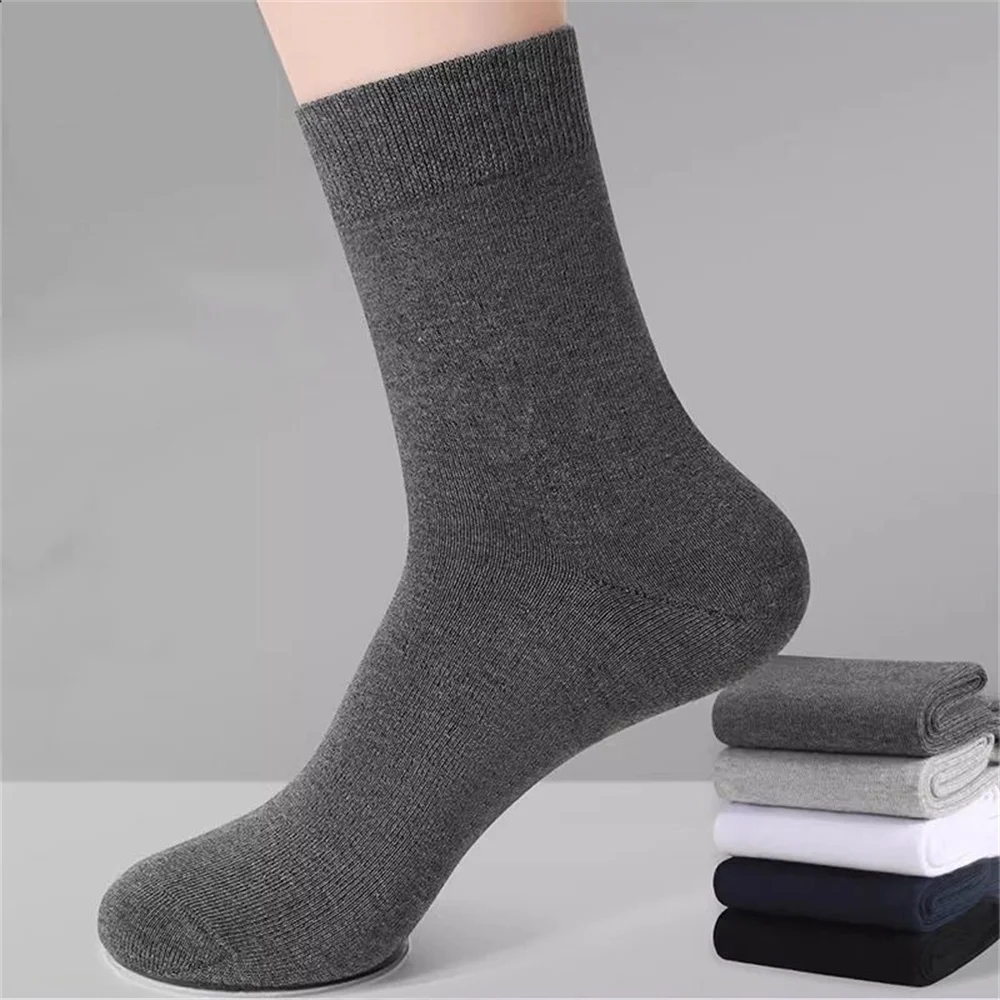 5 чифта Бизнес мъжки чорапи Mid Tube Топли зимни есенни чорапи Четири сезона свободно време дишащи висококачествени памучни чорапи