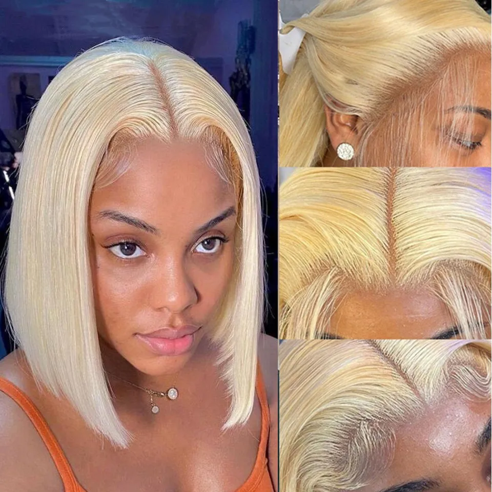 613 блондинка кратко боб перуки бразилски направо боб човешка коса перуки 13x4 HD дантела фронтални перуки за жени човешка коса дантела фронтална перука