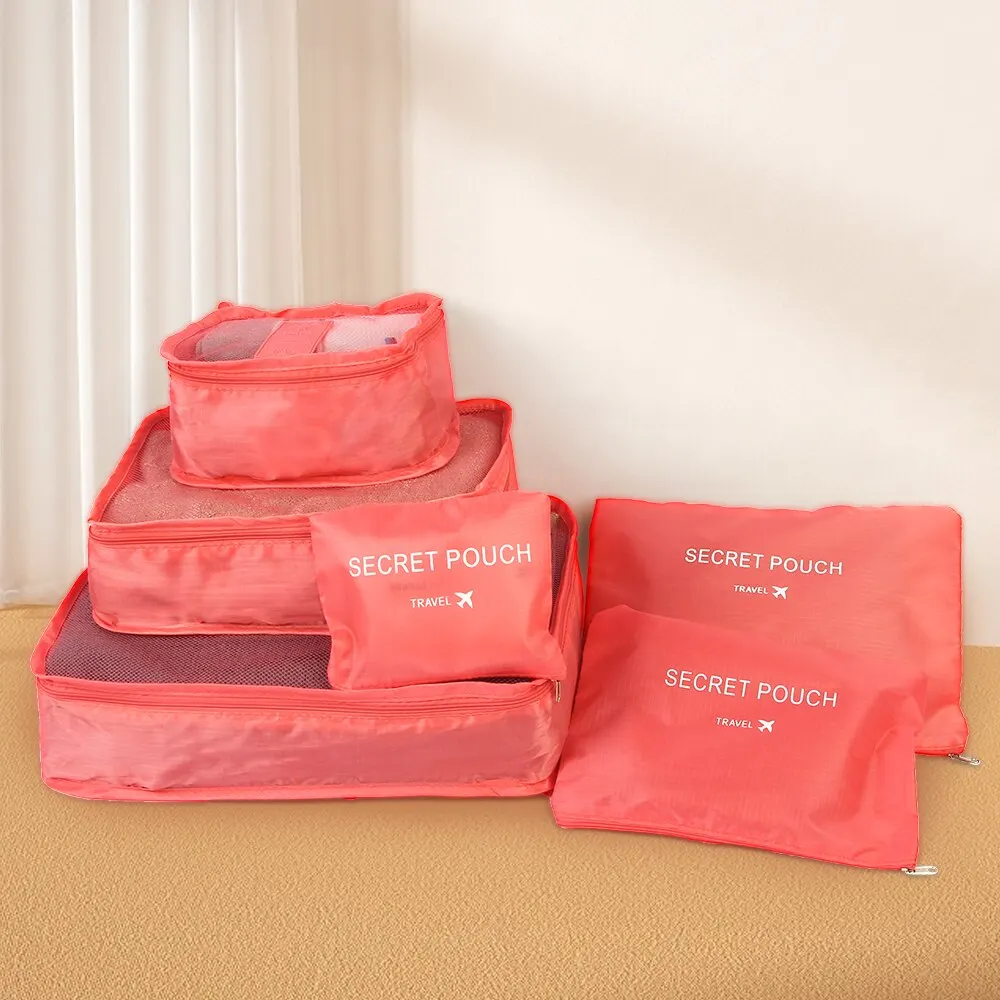 6Pcs багаж пътни чанти бельо обувки съхранение чанта Оксфорд водоустойчив плат куфар торбичка куб червен органайзер за облекло