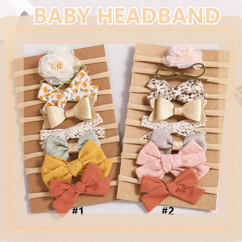 8pcs/set цвете лък лента за глава за бебе момиче шапки бебе тюрбан деца еластична обвивка за глава новородено раждане подарък бебе аксесоари за коса