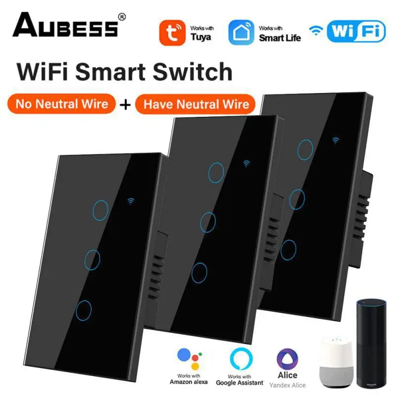 AUBESS Tuya WiFi US EU Smart Touch Light Switch 1/2/3/4 Gang Smart Home Wall Button за интелигентен живот Alexa Google Home Алис