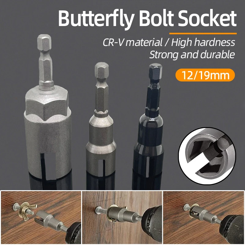 Butterfly болт гнездо гаечен ключ 1/4 инча 6.35mm шестнадесетичен джолан гнездо адаптер гайка електрически отвертка ръчни инструменти 12/19mm