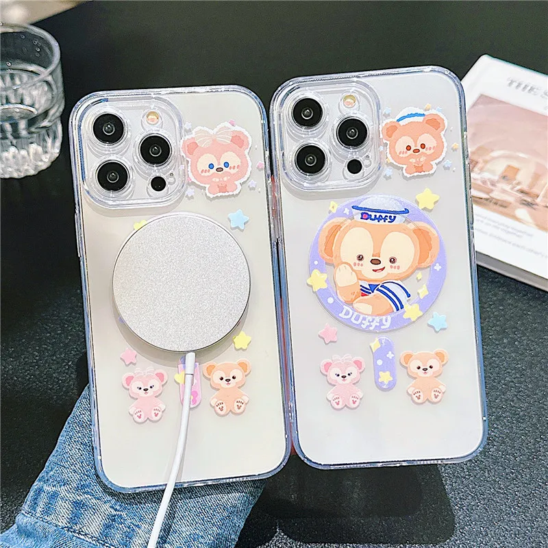 Disney Bear Duffy ShellieMay Калъф за телефон за iPhone 11 12 13 14 15 Pro Max Plus Магнитно безжично зареждане за Magsafe Cover