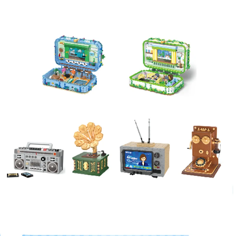 DIY MOC частица градивен елемент детски играчки, домакински уреди, ретро фонограф, старомоден телевизор, радио, подаръци за игрови конзоли