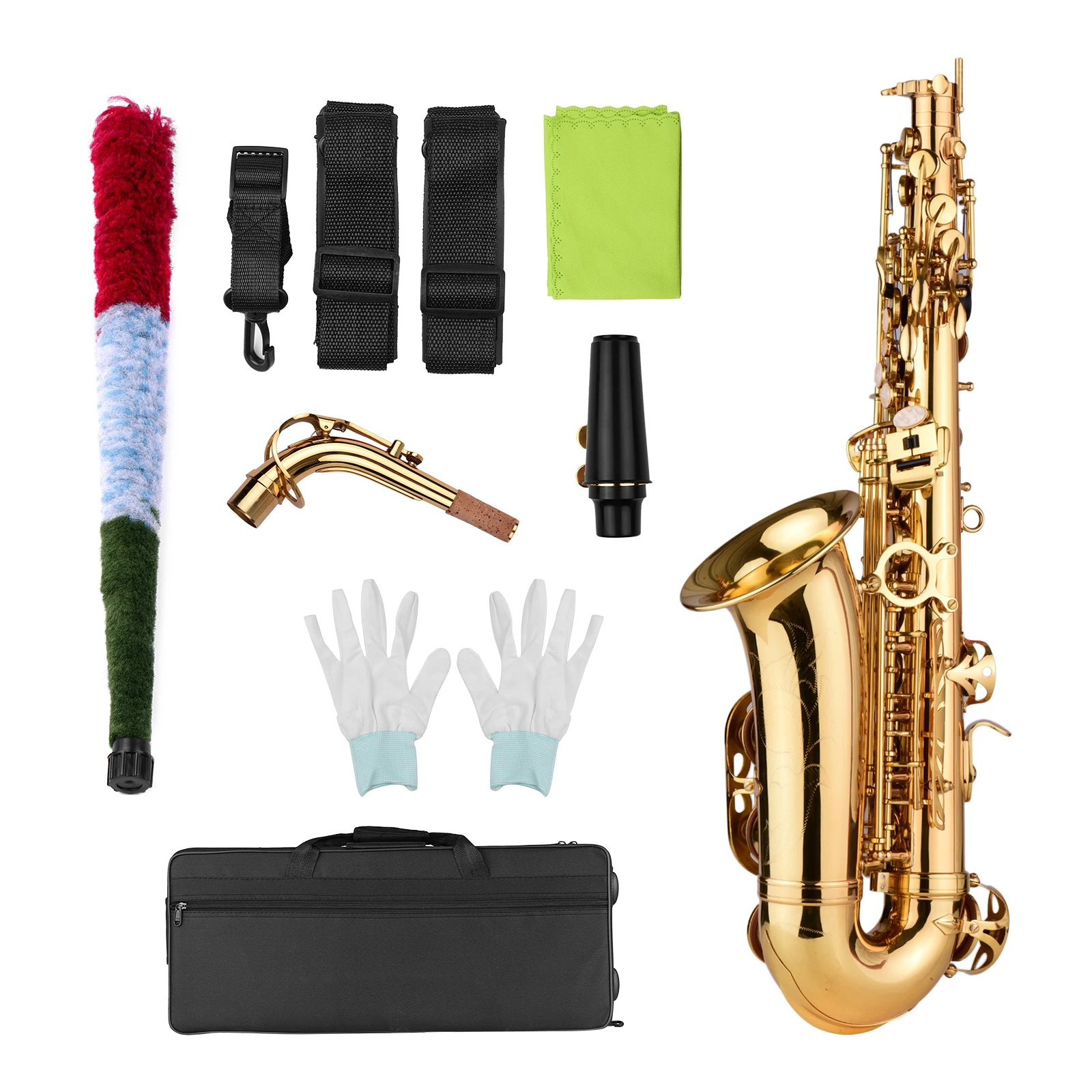 Eb Alto саксофон месинг лакиран злато E плосък Alto Sax духов инструмент с чанта за носене Ръкавици Презрамки Четка от саксофонни аксесоари