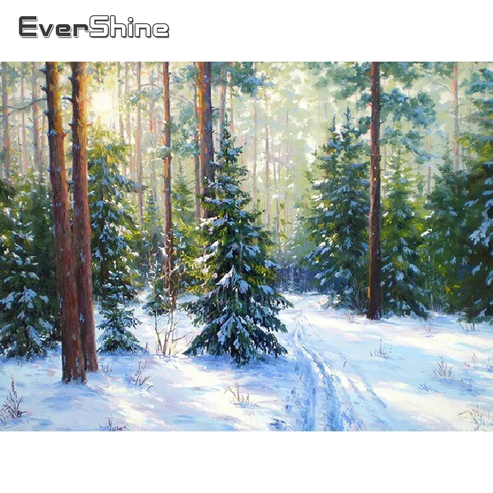 EverShine диамант бродерия пейзаж топчета ръкоделие диамант живопис 5D зимна гора картина на кристали стена изкуство