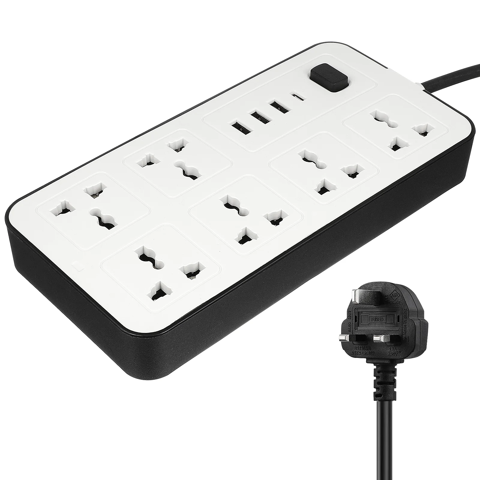 Flat Power Strip Extension Cable Multi Plug Outlet With USB Charging Ports UK Plug British Standard Panel Wiring Socket