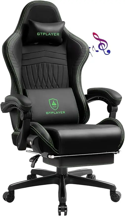 GTPLAYER стол за компютърни игри (кожа, зелен)
