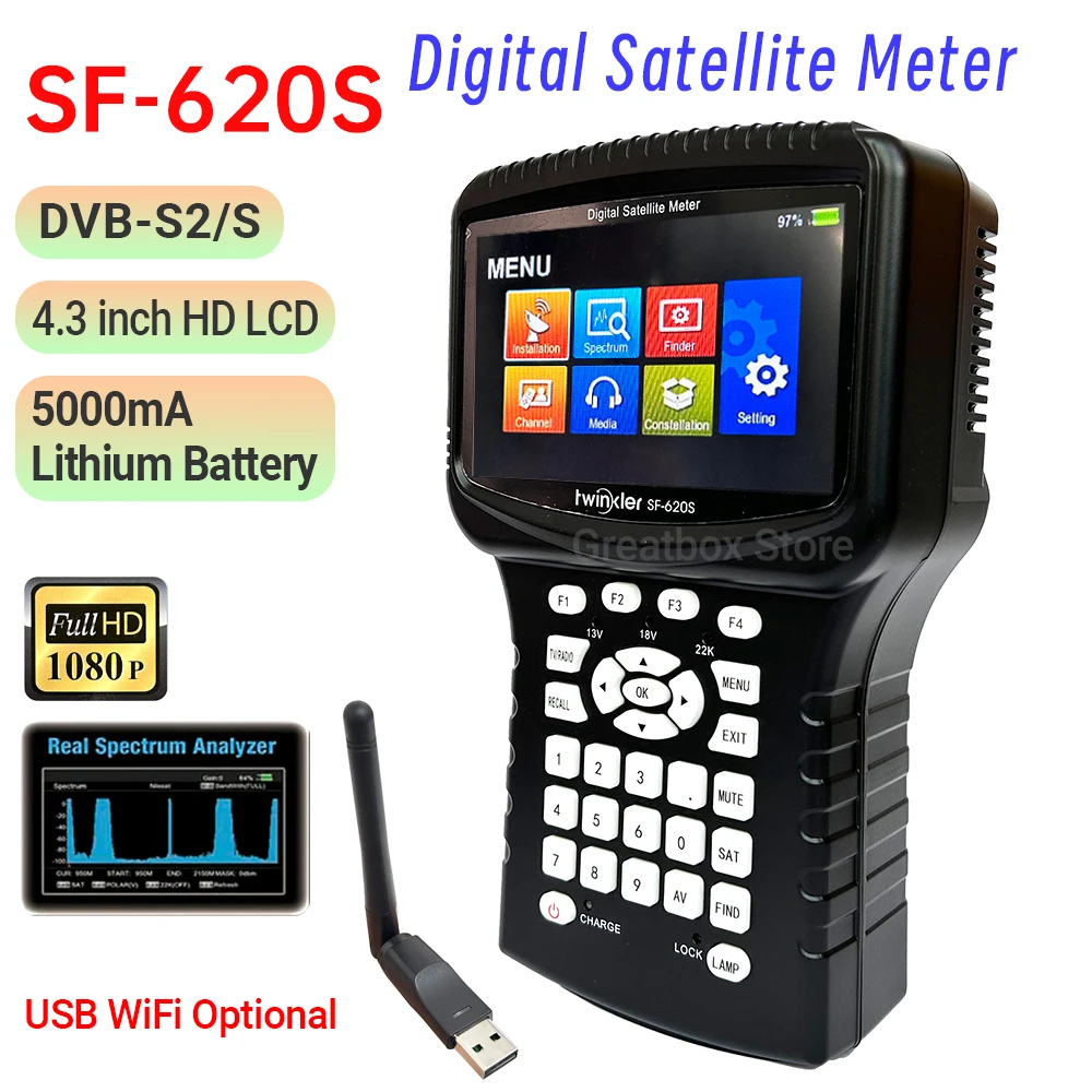 HD сателитна търсачка Twinkler SF-620S с 4.3 инчов екран поддръжка Спектрален анализатор USB WiFi CCTV камера монитор Сателит Finder