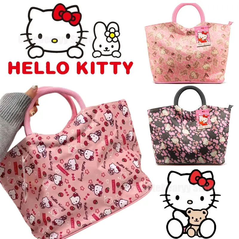 Hello Kitty грим чанта пътуване чанта голяма пазарска чанта обяд чанта трайни износоустойчиви водоустойчив карикатура с висок капацитет Kawaii жени момичета