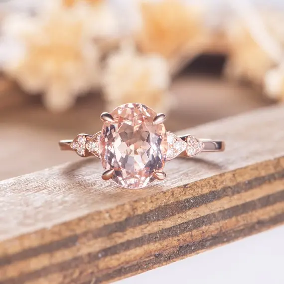 HUITAN Вечен сватбен пръстен с шампанско овално рязане CZ зъб настройка розово злато цвят луксозни годежни пръстени за жени