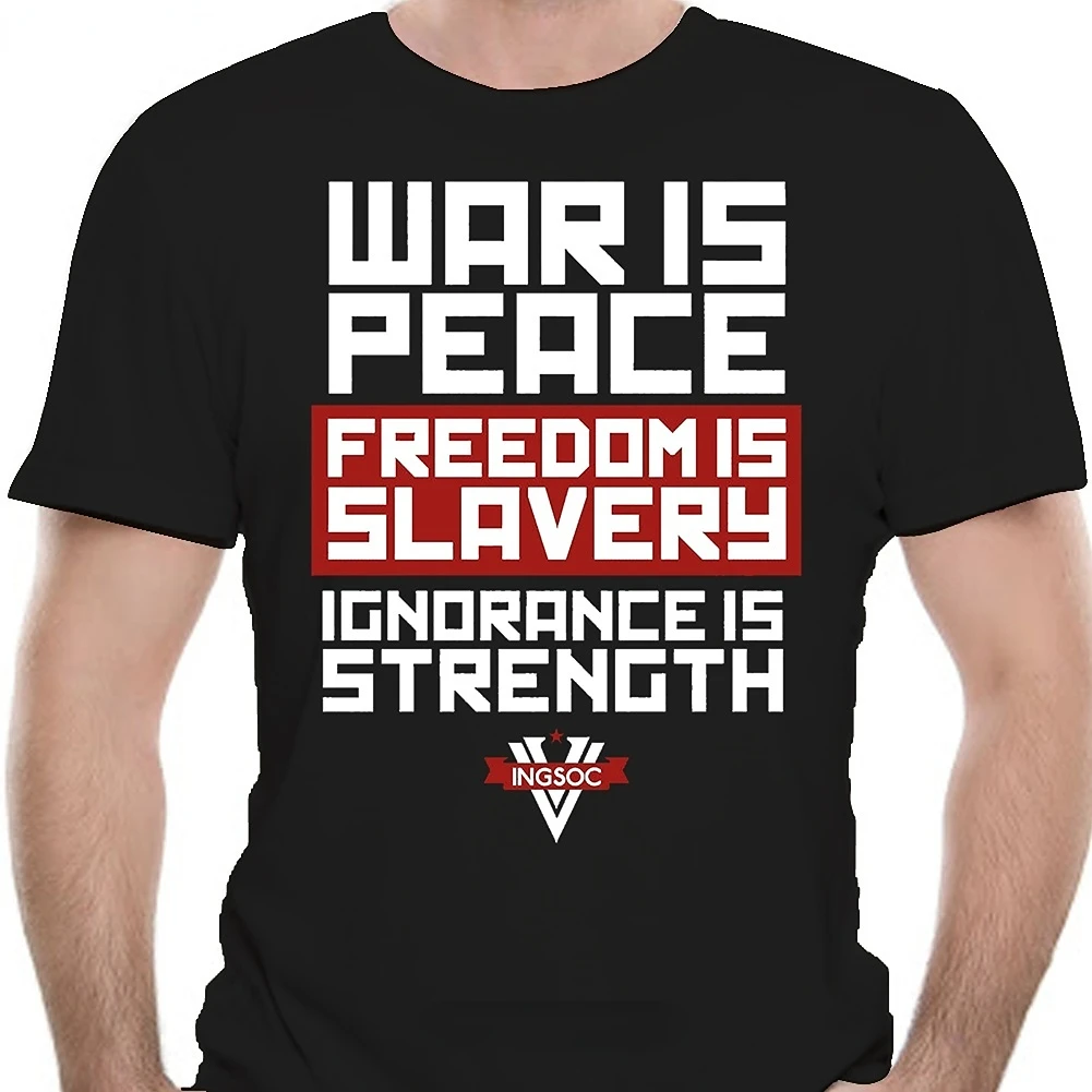 Ingsoc Слоган Джордж Оруел 1984 Биг Брадър Социализмът Войната е мир тениска Евро размер мъже младежи мъжка мода тениска