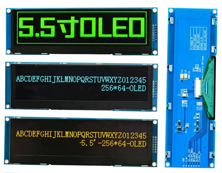 IPS 5.5 инча 7PIN SPI зелен/жълт PM OLED екран (платка/без платка) SSD1322 Диск IC 256 * 64 Поддръжка 16 нива на сивото 3.3V