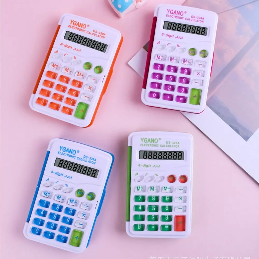 Kawaii Електронен калкулатор с капак Цвят на бонбони Мини флип счетоводител калкулатор Преносим финансов аритметичен калкулатор