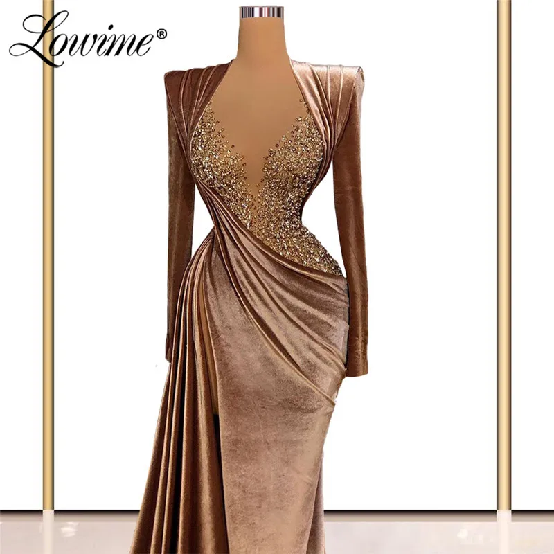 Lowime дълги ръкави русалка вечерни рокли 2021 плюс размер знаменитост рокли Халати Дубай Абая Саудитска Арабия Марокански вестидос