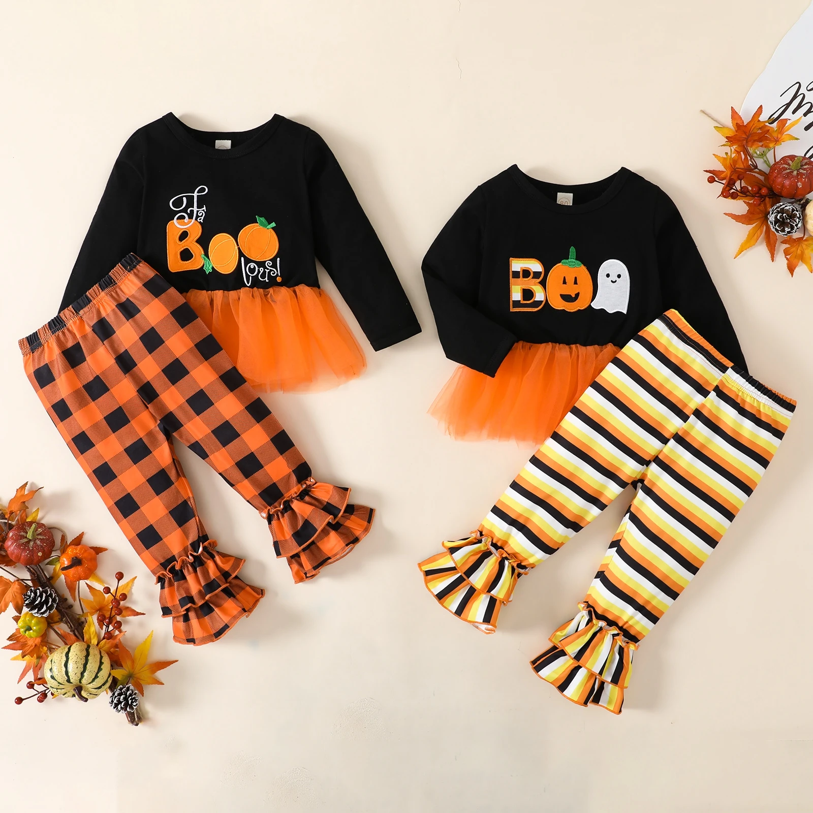 Ma&Baby 1-5Y Хелоуин костюми Детски момичета дрехи комплект дълъг ръкав Boo тиква печат върховете панталони костюми d01