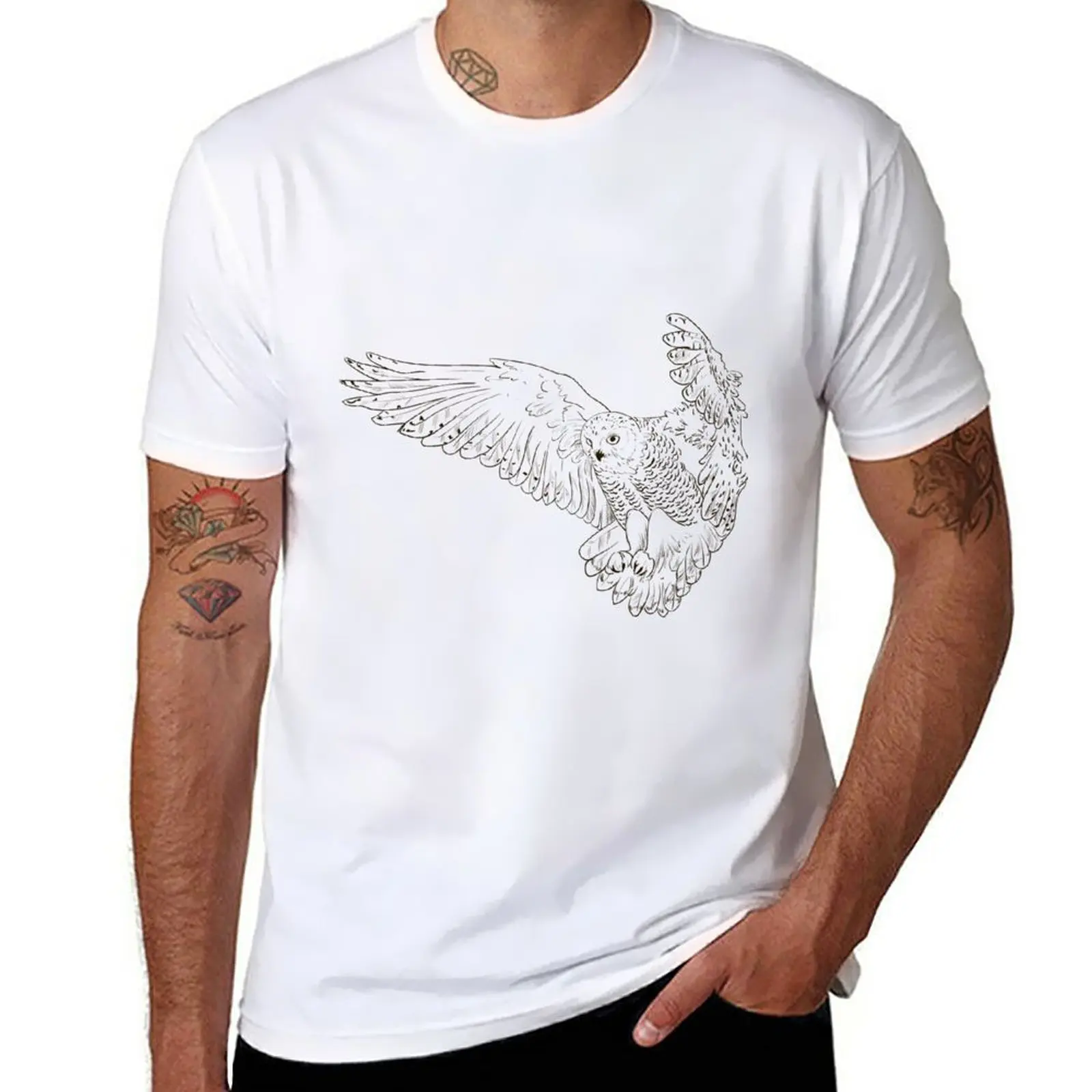 New Owl ръчно рисувана тениска плюс размер тениски животински принт риза за момче тениски мъжки тениски къса мъжка графика тениски