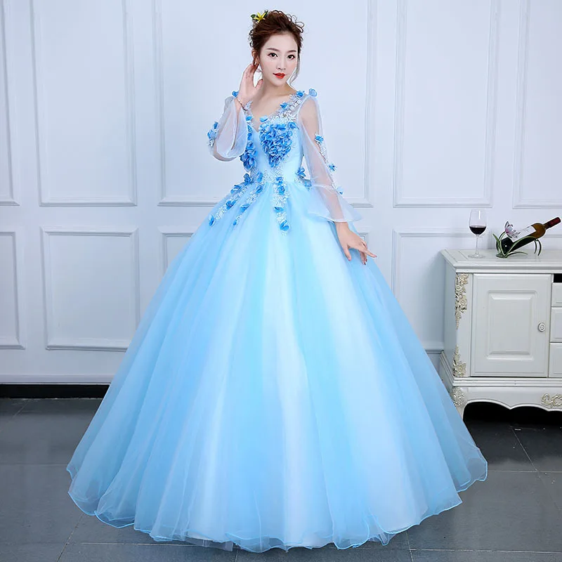 New skyblue пот дама момиче жени принцеса сватба булчински банкет парти топка бала рокля изпълнение рокля безплатна доставка