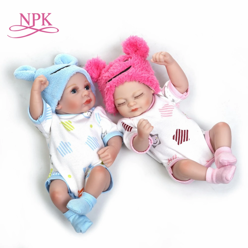 NPK 11'' Мини преродени бебета Момиче момче Пълен силиконов винил Сладки близнаци bebe Кукли Реалистични Bebes Reborns За Малко Дете Къпане Кукла
