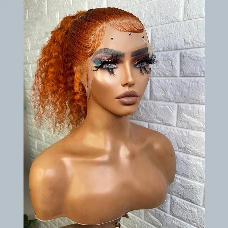 Orange Ginger Glueless Preplucked Deep Curly Lace Front Wig BabyHair Heat Temperature Daily Cosplay