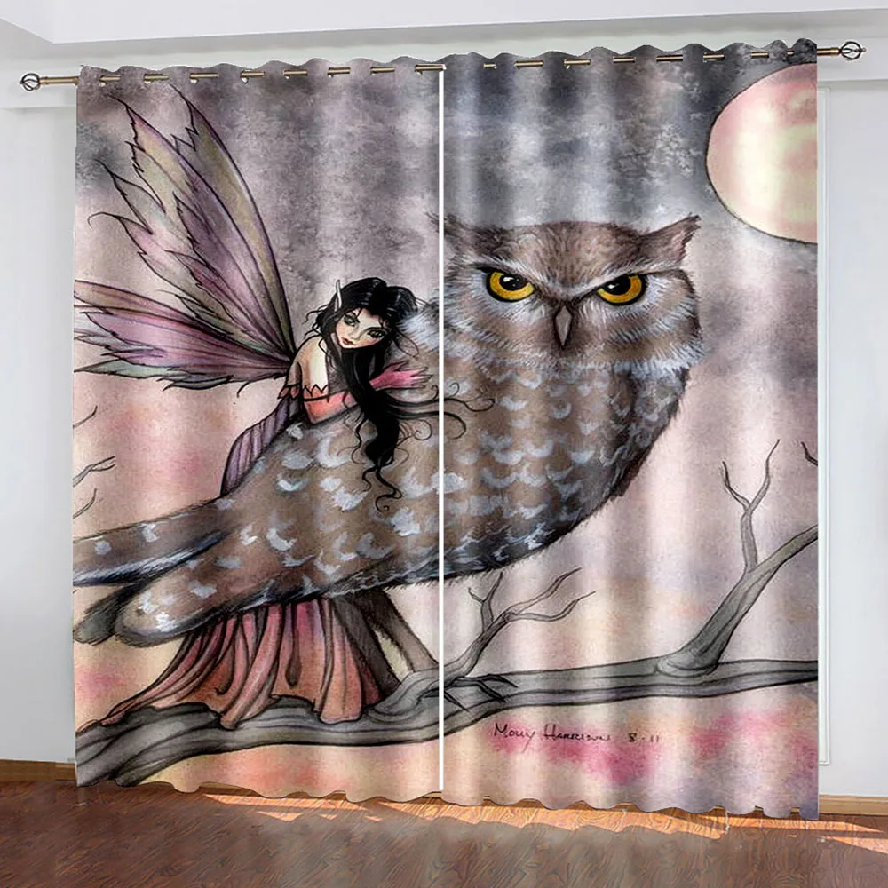Owl завеса за баня 3D цифров печат спалня хол прозорец завеси 2 панела